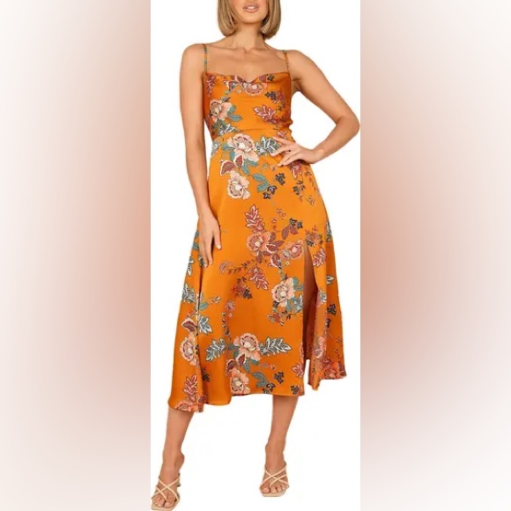 Petal + Pup Floral Orange Midi Dress